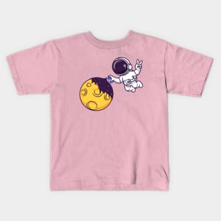 Cute Astronaut Spray Moon With Space Cartoon Kids T-Shirt